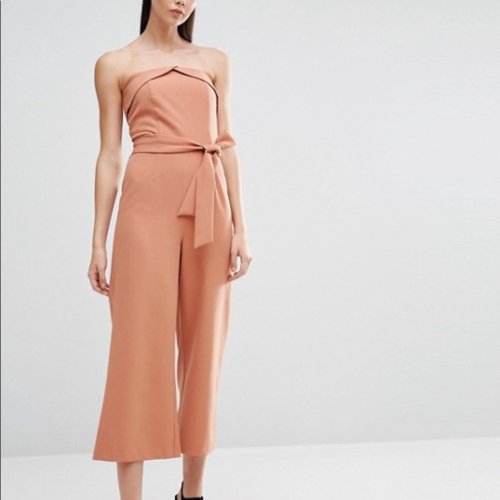 ASOS Lavish Alice Bandeau Tie Waist Jumpsuit Barbie